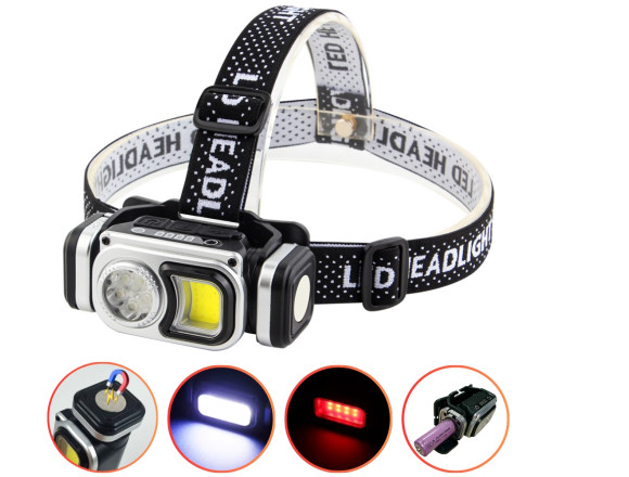 Ліхтар налобний HX-T60-5SMD+COB(White+Red), Waterproof, 1x18650, ЗП Type-C, магніт, Box