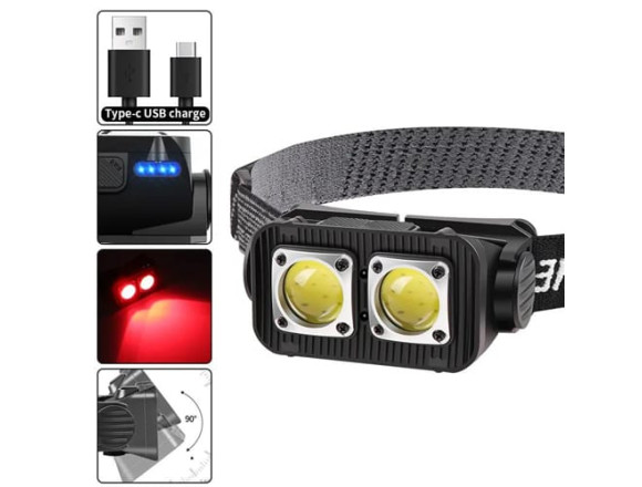 Ліхтар налобний K372-2COB(white+red), Motion Sensor, Li-Ion акумулятор, індикація заряду, ЗУ Type-C
