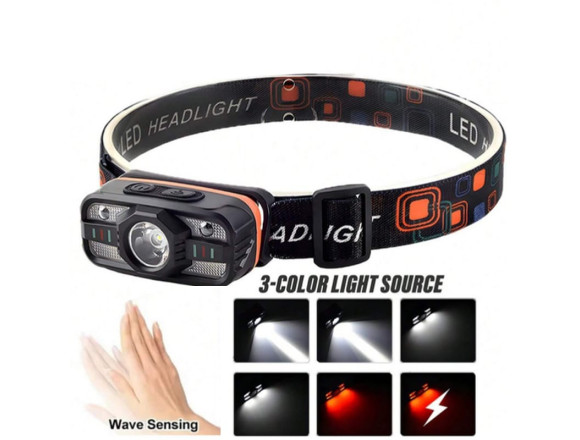 Ліхтар налобний WH-0188-XPE+SMD(white+red), Motion Sensor, Li-Ion акумулятор, ЗУ Type-C