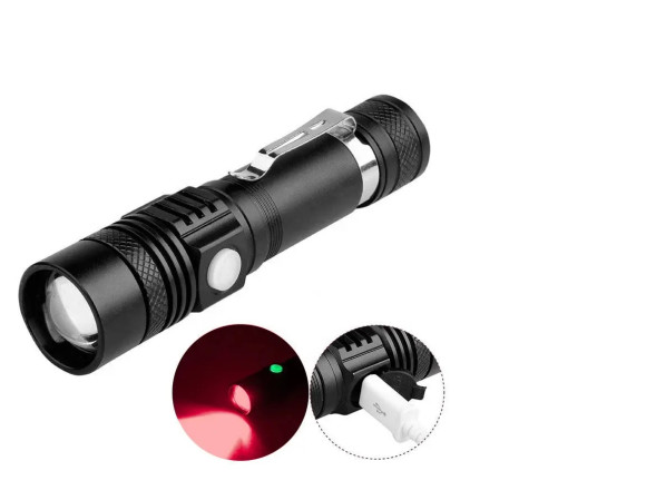 Фонарь 518-TG(Red), 1 РЕЖИМ, 1x18650, ЗУ Type-C, zoom
