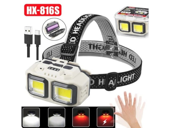 Ліхтар налобний HX-816S-2COB(white+red), Motion Sensor, Waterproof, 1x18650, ЗП Type-C