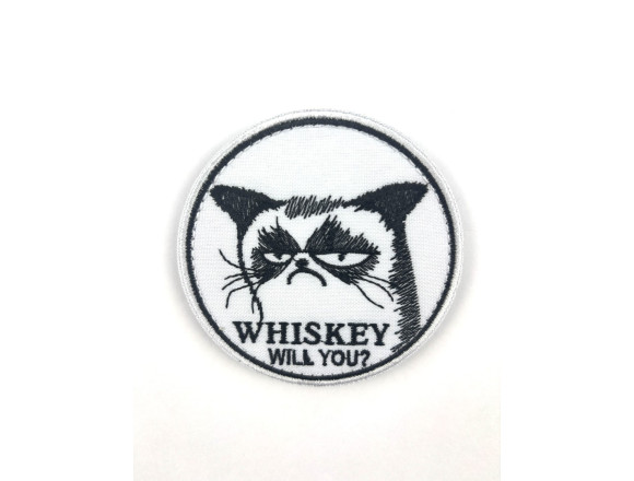 Шеврон WHISKEY WILL YOU?, белый, на липучке, 8,5 см