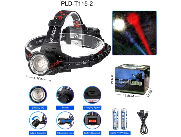 Ліхтар налобний PLD-T115-2PM10-TG(White+Red) 2